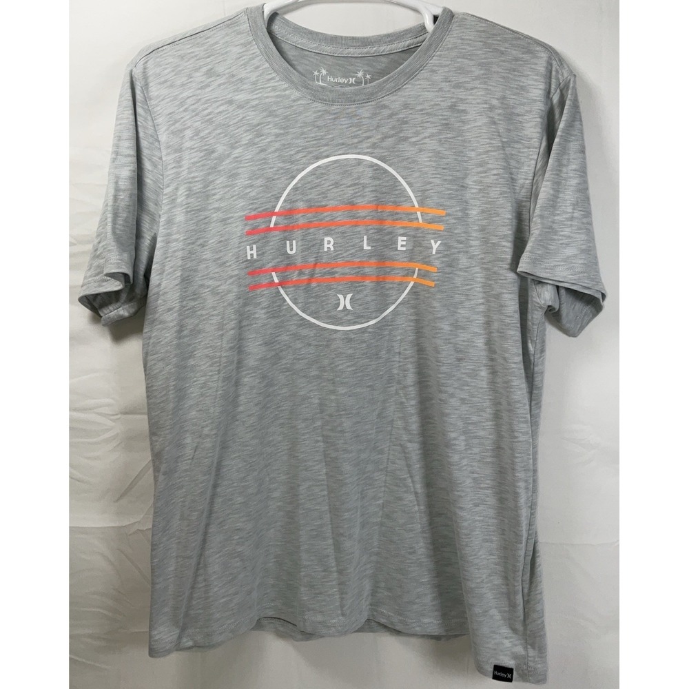 NWOT Men Hurley H2O-Dri Short Sleeve Gray Heather & Orange Graphic T-Shirt Large